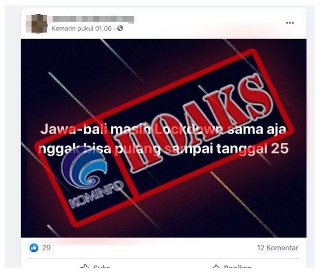 [HOAKS] Jawa dan Bali Lockdown pada 11-25 Januari 2021